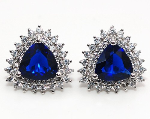 Pendientes de plata de ley 925 con zafiro azul y topacio tratados de 2 quilates joyería YB1-2