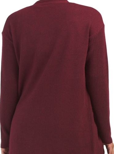 $435 THEORY CASHMERE OPEN FRONT RIB SLEEVE CARDIGAN SWEATER CRANBERRY DARK RED - Picture 9 of 11