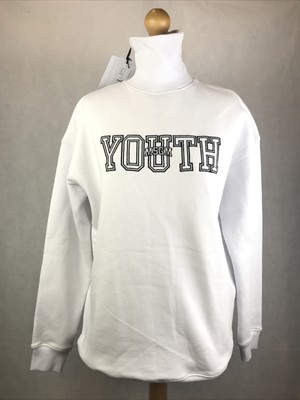 MSGM Milano weißes Damen-Sweatshirt mit hohem Ausschnitt aus Baumwolle klein neu mit Etikett A54