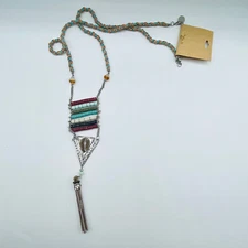 ZAD Multi Color Silver Tone Bead Fringe Tribal Boho Necklace 32”