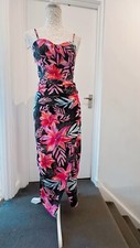 Zara pink/Multi linen blend tropical print corsetry inspired  midi dress