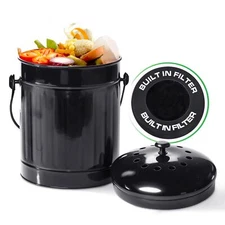 Countertop Compost Bin with Lid Black 1.5 Gallon Odorless Kitchen Compost Con...
