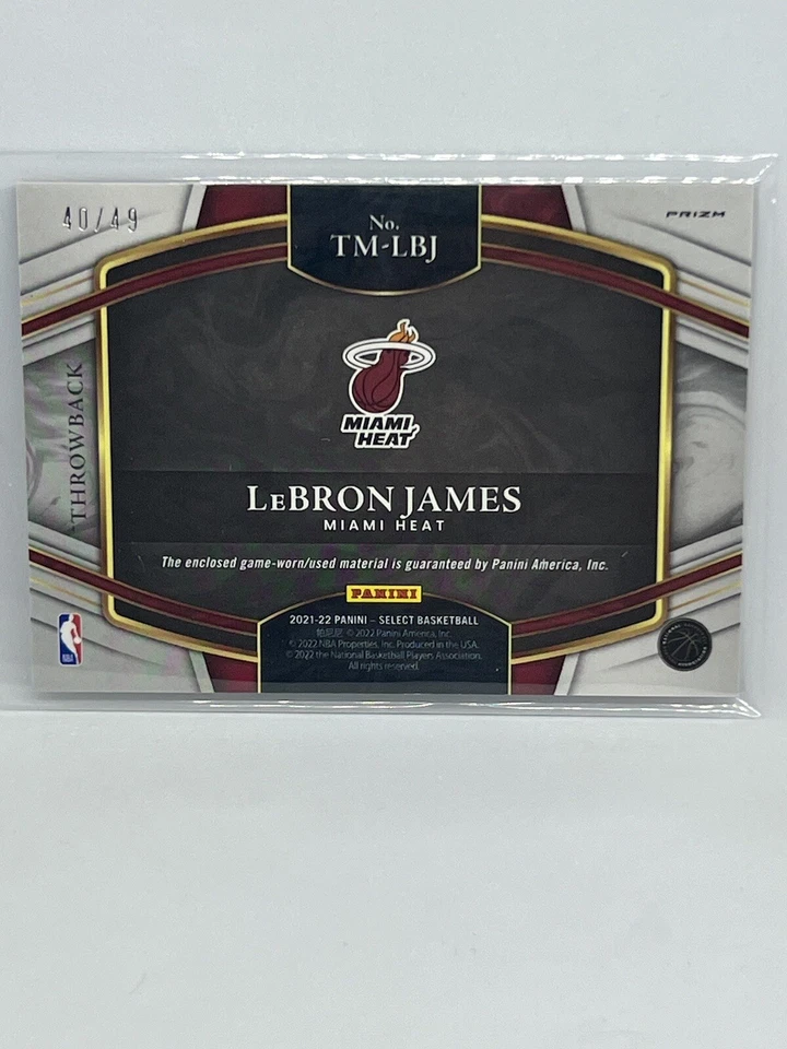 LEBRON JAMES 2021-22 SELECT THROWBACK BRONZE JERSEY CARD #40/49 MIAMI HEAT - Image 2 of 2