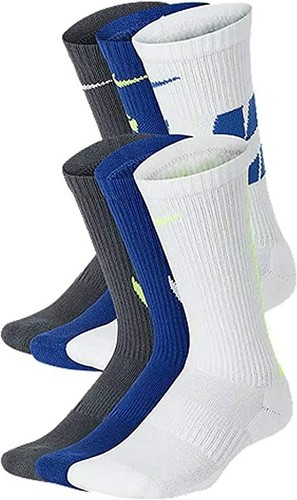 Nike Boy's Cushion Crew White Blue Gray 6 Pair Socks 5-7 (Kids 10c-3Y) - Picture 3 of 3