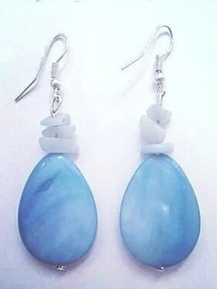 ORECCHINI GOCCIA AMAZZONITE NATURALE E MADREPERLA FATTI A MANO IN ARGENTO 925 - Immagine 4 di 4