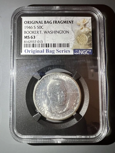 *SPECIAL NGC CASE* 1946 (S) 50C Booker T Washington MS63 NGC (Mint Bag Fragment)