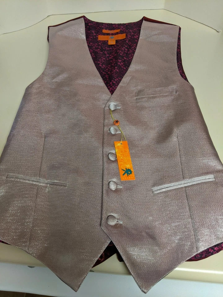 Men's Egara Orange and Burgundy Metallic Slim Fit 5 Button Vest Sz L NWT $60 - Image 3 of 4