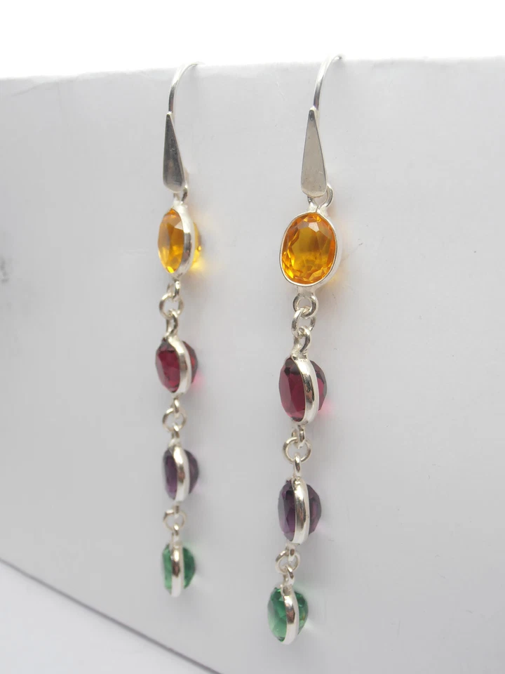 Orecchini in Argento 925 e Pietre sintetiche- imitazione rubino topazio smeraldo - Immagine 2 di 4