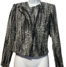 CAbi 529 Moto Jacket SOver The Moon Tweed Boucle Mockingbird Coat Black Gray 8