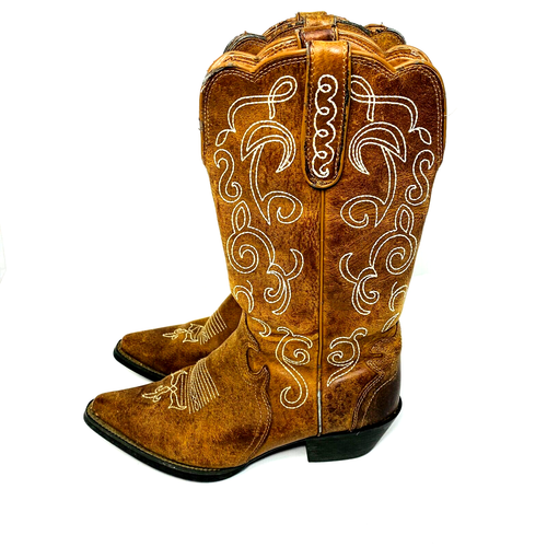 Justin Cowgirl Boots L2703 / Womens / Size 8B Tan Puma Leather - Picture 2 of 11