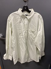 Club Room Pin Point Men s Green And White Striped Button Up Shirt Size 17