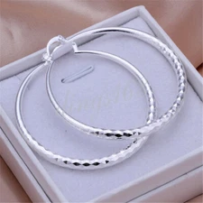 Womens Classic 925 Sterling Silver 50mm/2" Large Light Weight Tube Hoop Earrings