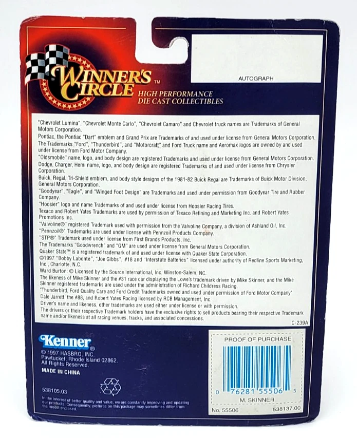Коллекционная литая модель автомобиля серии Winner's Circle 1997 Mike Skinner #31 - Изображение 2 из 4