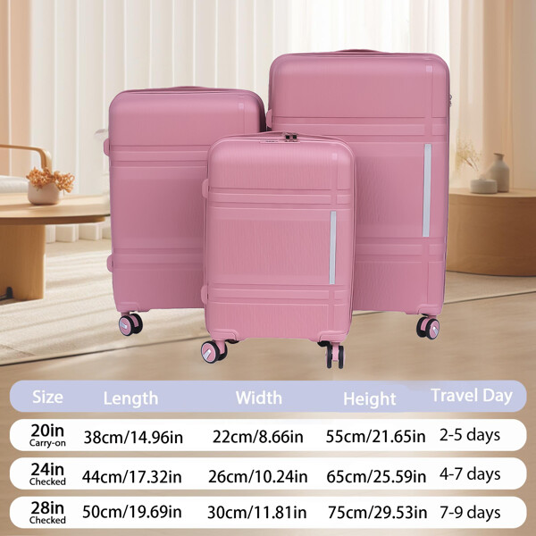 3 Piece Luggage Sets PP Lightweight Suitcase with Two Hooks, Spinner Wheels, (20