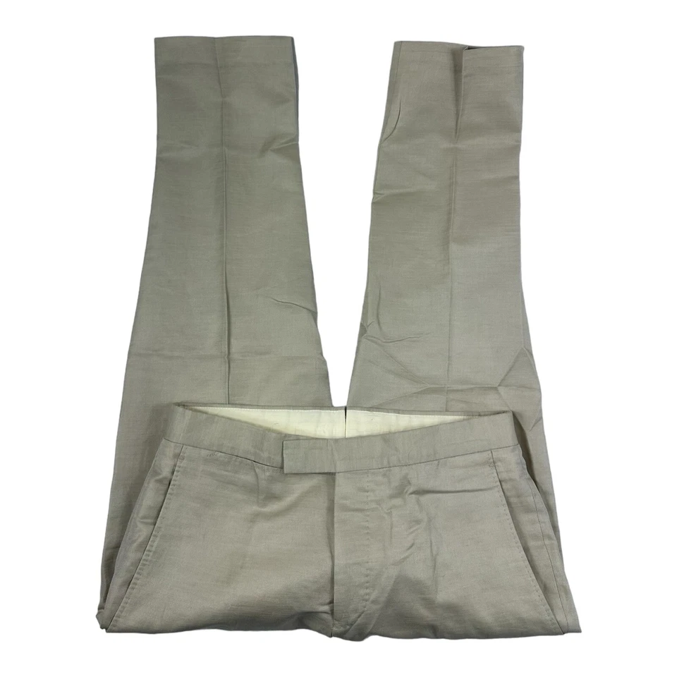 Calça masculina frente plana algodão cáqui claro P. Johnson X Sartoria Carrara 32x27 - Imagem 3 de 4