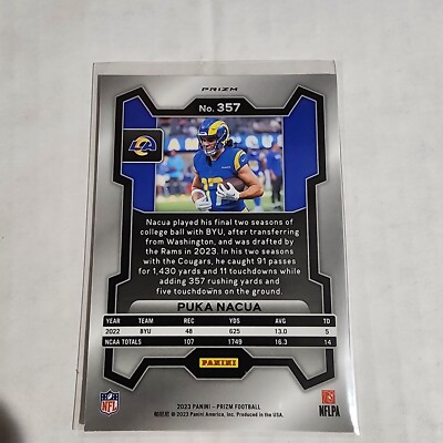 2023 Panini Prizm Puka Nacua Rookie RC Orange Laser Prizm Rams