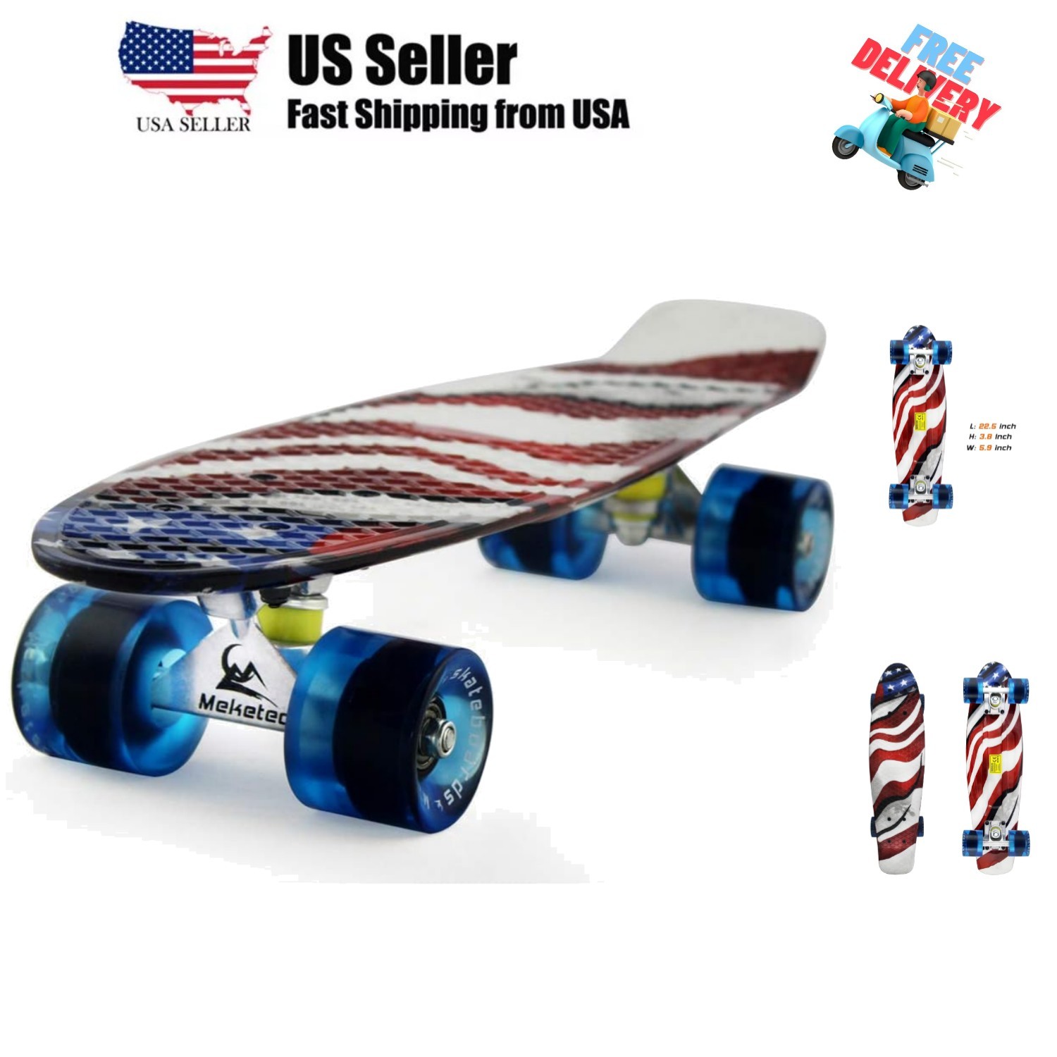 S Complete 22 Inch Mini Cruiser Retro Skateboard For Kids Bo