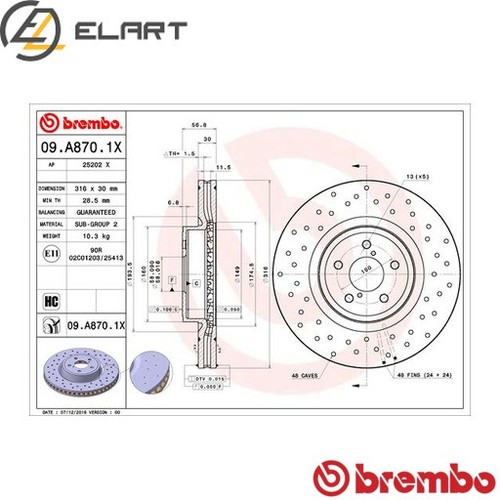 2x BRAKE DISC 09.A870.1X FOR SUBARU FORESTER OUTBACK LEGACY/V/IV /BFB25 2.5L