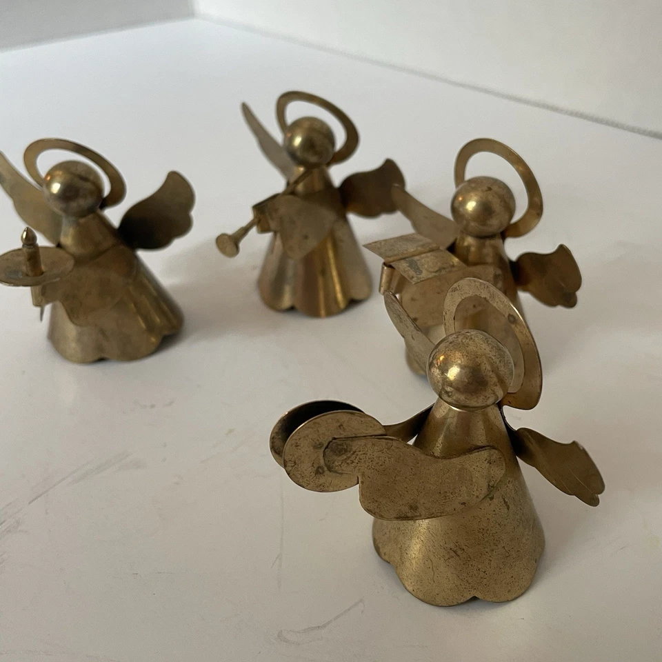 Vintage Brass Christmas Angels Cute Mini Figures Set Of 4 Holiday Decor - Image 4 of 4