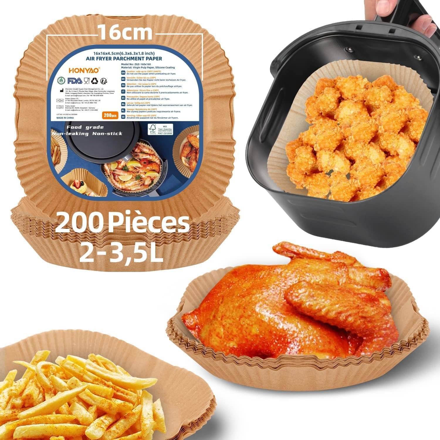 Papier cuisson air fryer carré pour éviter de nettoyer le panier de la friteuse