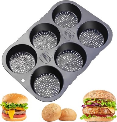 MUJUZE Hamburger Bun Pan, 6 Cavity Hamburger Bun Pans for Baking, Nonstick & ...
