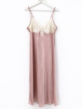 Gilligan O'malley Pink Satin Nightgown Slip Dress Lingerie Sheer Lace Coquette L