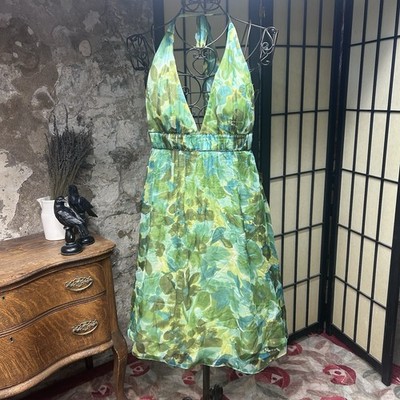 VNT NWT Y2K Max And Cleo Silk Beaded Vibrant Floral Print Halter Dress: Size 12