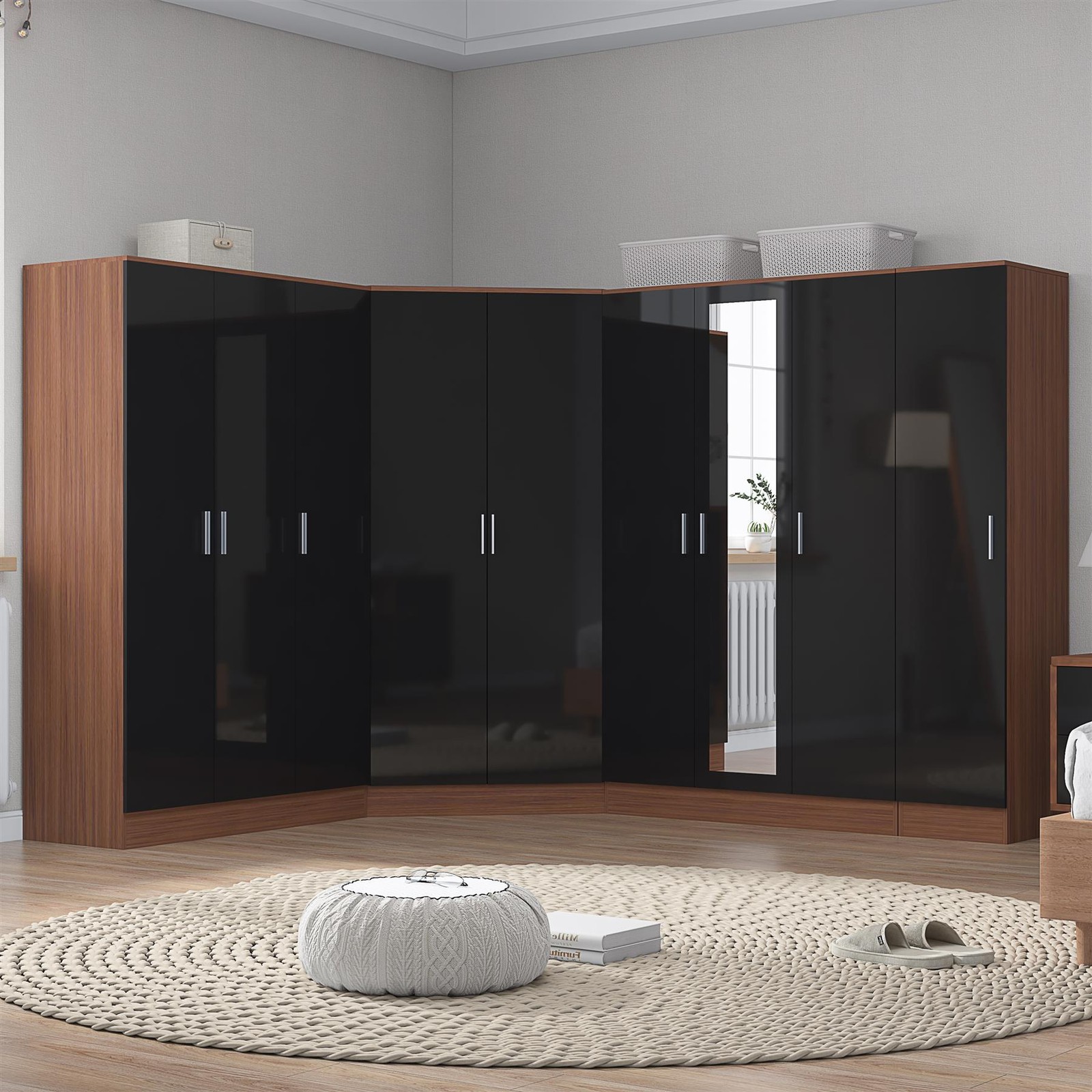 REFLECT Corner + 3dr Mirrored + 3dr Plain + 1dr - Black Gloss/Walnut Matt Bundle