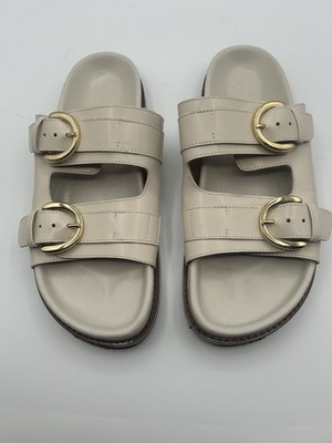 SOULIERS SÉZANE サンダル 美品 Sezane Souliers Lenny Low Mules Smooth Ecru Gold Buckle Sz40 US 9