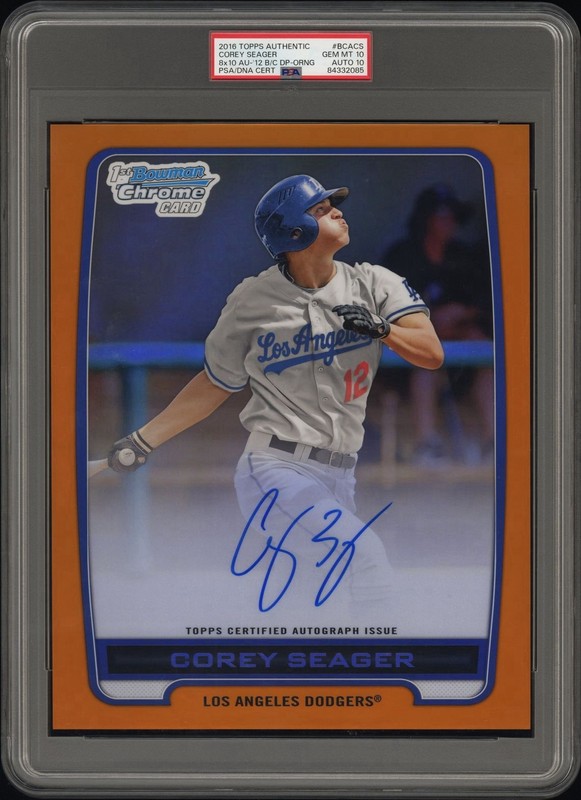 2016 TOPPS AUTHENTIC 8x10 | 2012 BOWMAN CHROME DP -COREY SEAGER AUTO /25- PSA 10