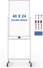 Rolling Whiteboard, 40" x 24" Magnetic Mobile White Board, Double Sided