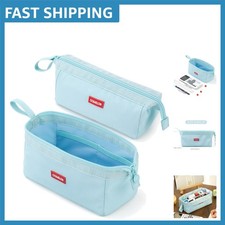 Durable Canvas Pencil Case with 30-50 Pen Capacity - Easy to Carry Blue Bag