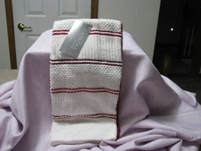 CROSCRILL HOME KITCHEN TOWELS (1) RED & (1) WHITE / RED STRIPES  100% COTTON NWT