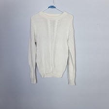 Vintage Newcastle Knits Cream Cable Knit Sweater Made in USA Size Small