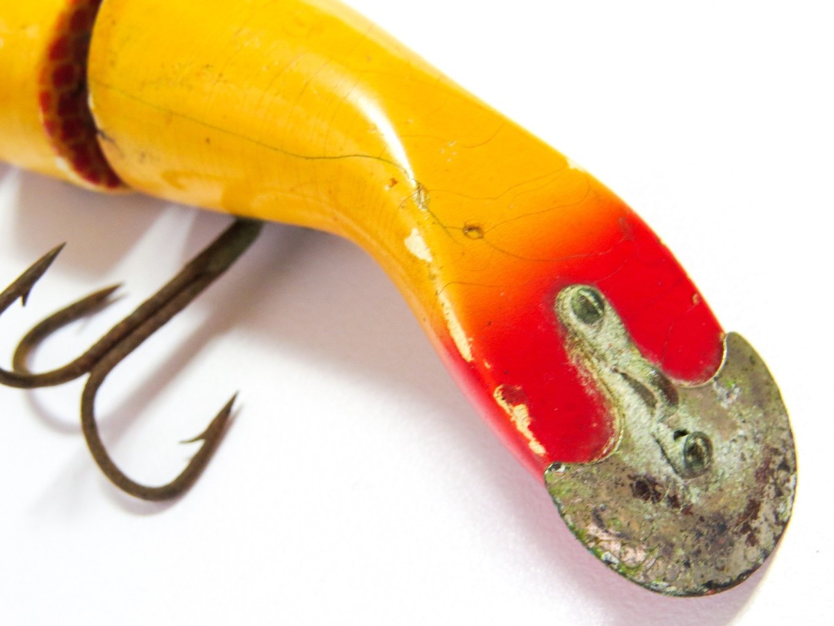 Heddon Dowagiac Gamefisher Red White Vintage Jointed Wood