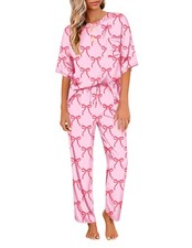 Womens Silk Satin Pajamas Set Two Piece Pj Sets Sleepwear Loungewear Short Sl...
