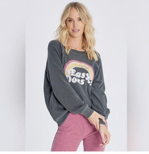 Wildfox Easy Does It Gray Rainbow Graphic Sweatshirt Size M Oversized Pullover