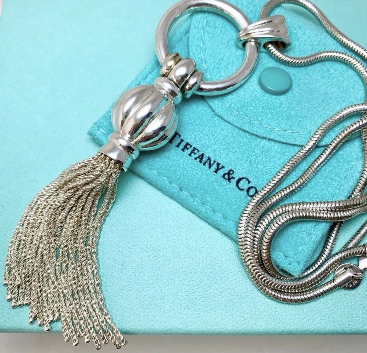 Tiffany & CO Vtg Sterling Silver Tassel Necklace With Original