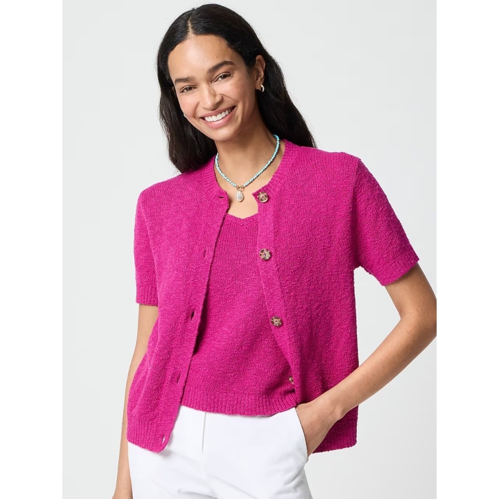 J.Crew Factory Short-Sleeve Slub Cardigan Sweater 2X NEW Sweet Magenta