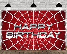 Happy Birthday Spider Web Backdrop Party Decoration Supplies Theme Banner Backdr