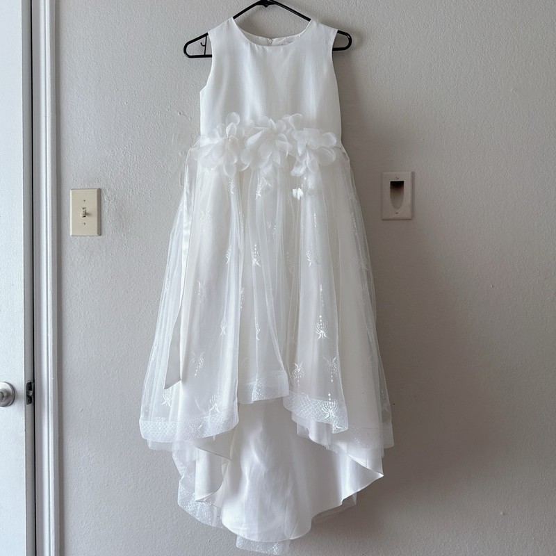 Lala & Erina White Formal Dress Size 12 Sleeveless Tulle Floral Waist