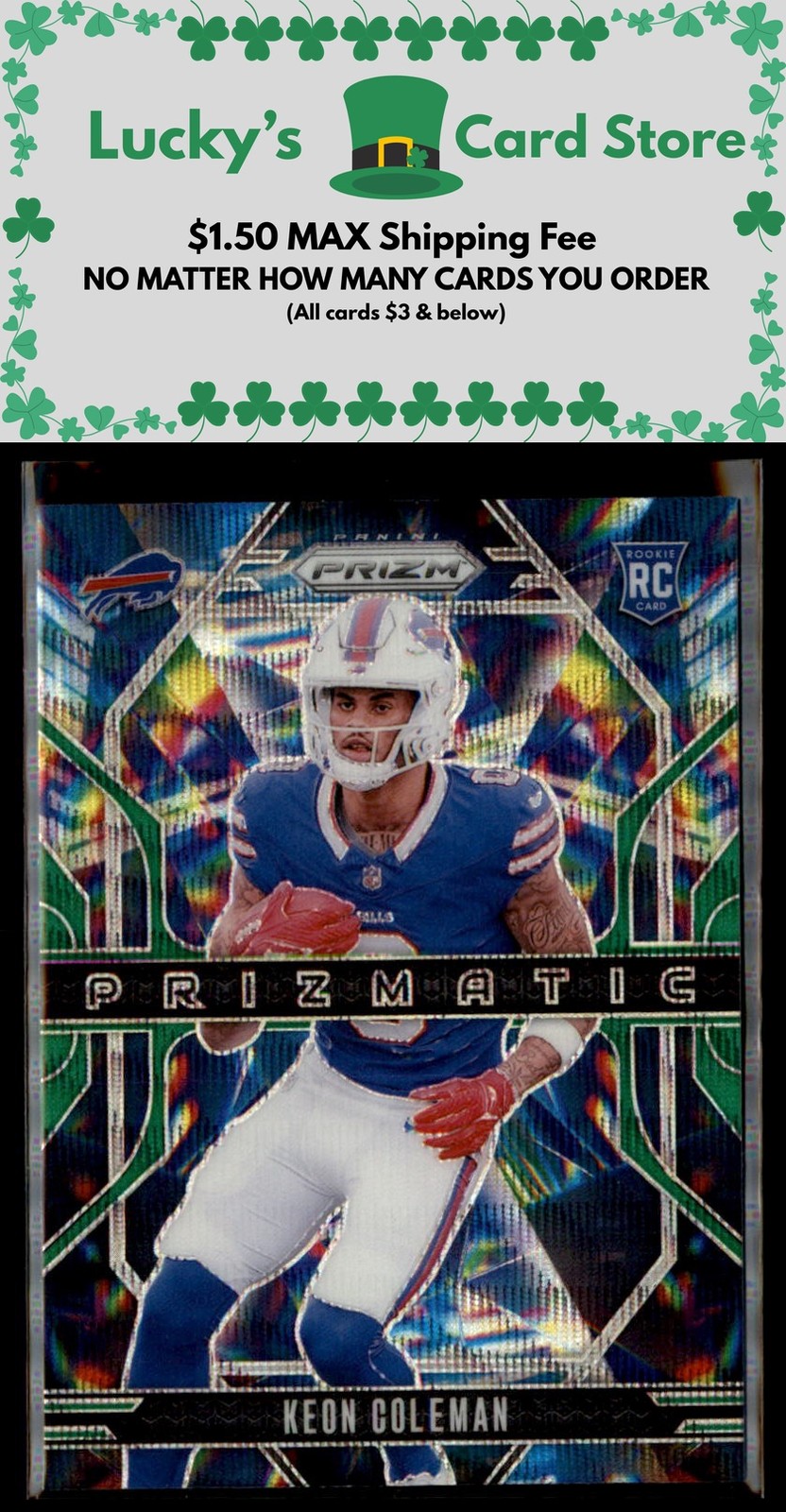 2024 Panini Prizm #15 Keon Coleman Prizmatic Wave Green Prizm Rookie