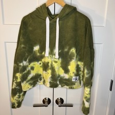 Calvin Klein Jeans Women s Tie Dye Cropped Hoodie Green Sweater Size Medium