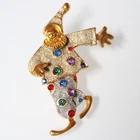 Vintage Clown Brooch Gold Tone Multicolor Rhinestone Glitter Costume Jewelry