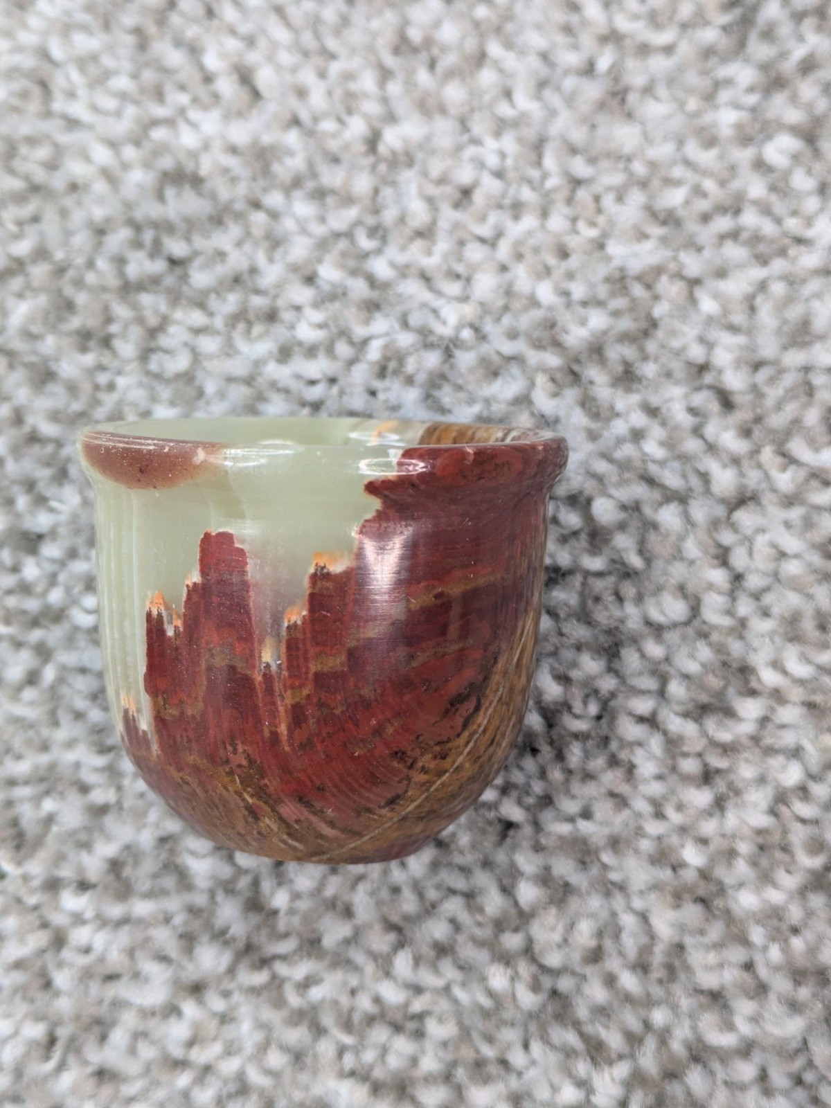 Onyx Stone Shot Glasses Set Of 4 Green Brown Agate Carved Marble Cups Vtg Decor