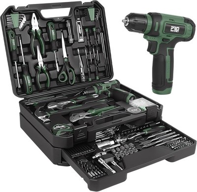 Prostormer Tool Set with 8V Cordless Drill, 369-Piece Home Tool Kit with Drill