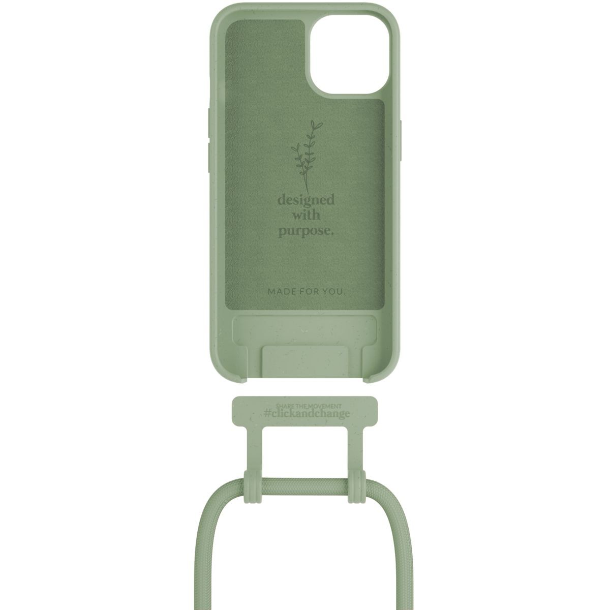 Coque cordon iPhone 14 Plus Woodcessories tour de cou vert