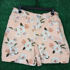Gloria Vanderbilt Amanda Peach Floral Denim Shorts Women's Size 14 Cottagecore