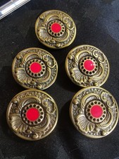5 X Unique Large Vintage Ornate Antique Gold Toned Solid Metal Buttons