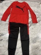 Boys Size 7 Black  Red Puma 2- Piece Pant  Long Sleeve Shirt Sport Set